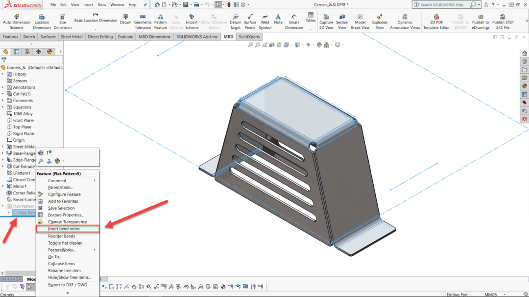 How to Insert Sheet Metal Bend Notes within SOLIDWORKS MBD SolidXperts