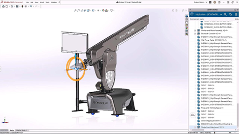 The 3DEXPERIENCE platform compass, with a central circular interface surrounded by icons representing various design and engineering functions.