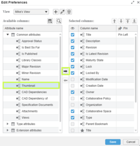 Adding the Thumbnail Column in the 3DEXPERIENCE platform